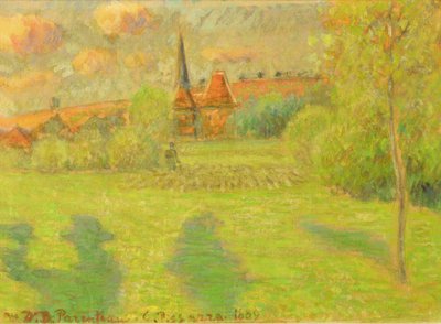 The shepherd and the church of Eragny by Camille Jacob Pissarro